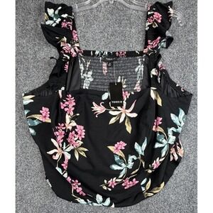 Torrid 3X Black Challis Smocked Ruffle Trim Crop Top Coquette Cottage NEW